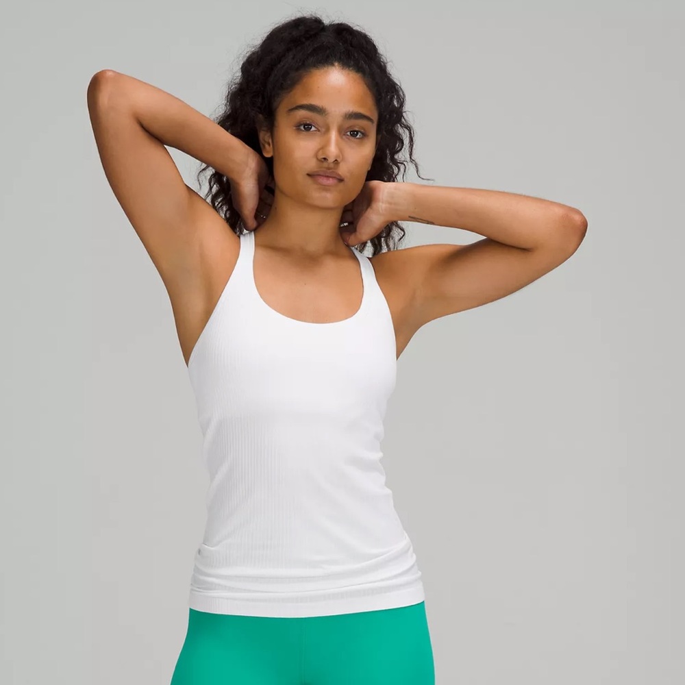 Lululemon White Ebb to Street Shelf Bra Tank Top!